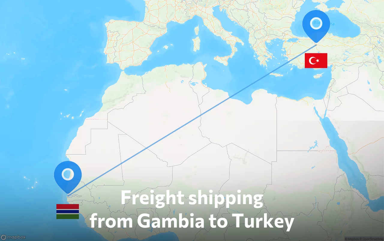 Shipping route from Gambia to Turkey