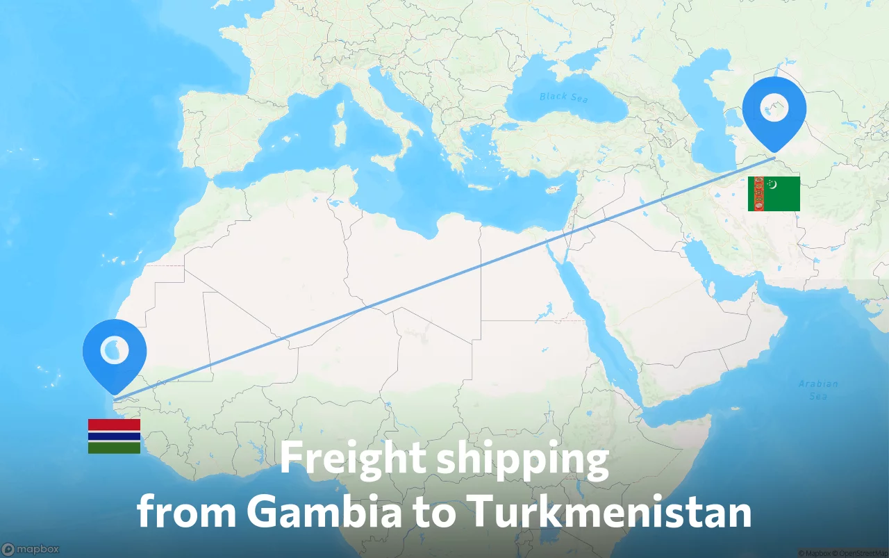 Shipping route from Gambia to Turkmenistan