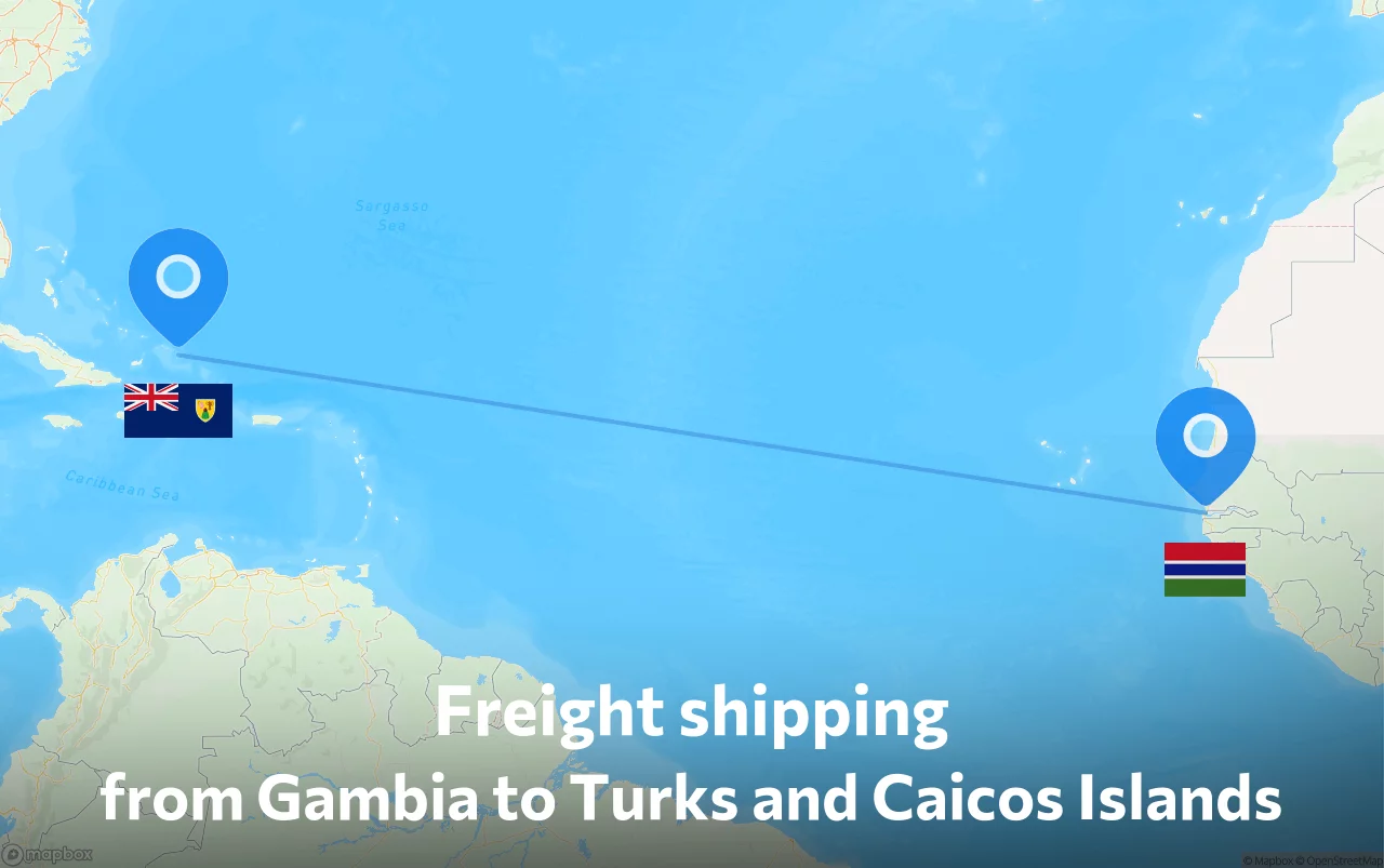 Shipping route from Gambia to Turks and Caicos Islands