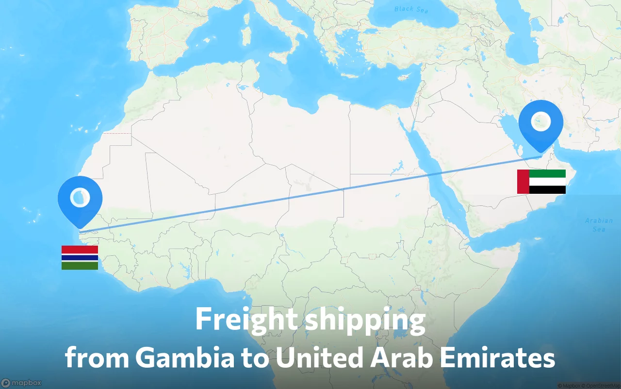 Shipping route from Gambia to United Arab Emirates