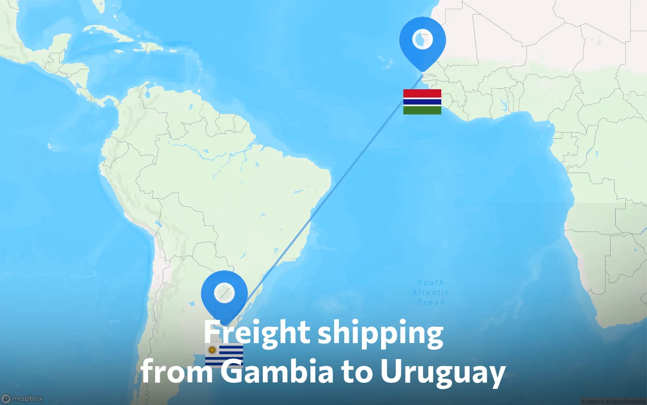 Shipping route from Gambia to Uruguay