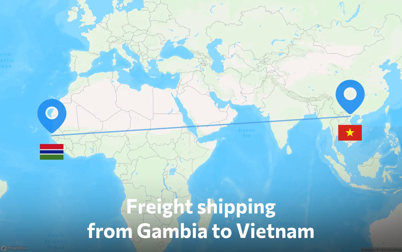 Shipping route from Gambia to Vietnam