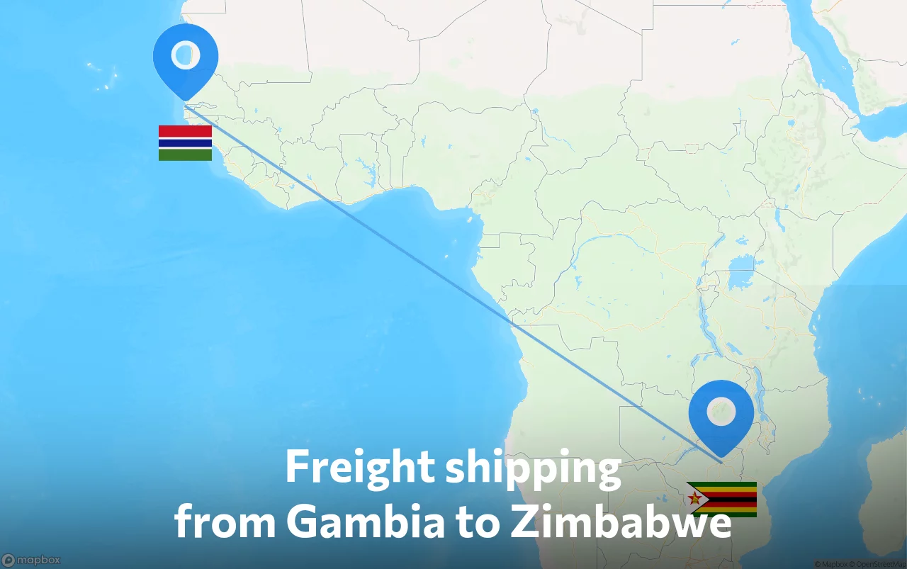 Shipping route from Gambia to Zimbabwe