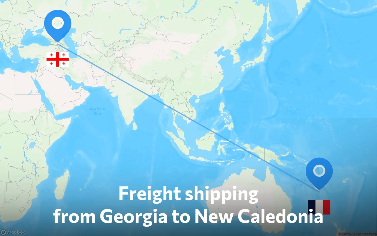 Shipping route from Georgia to New Caledonia