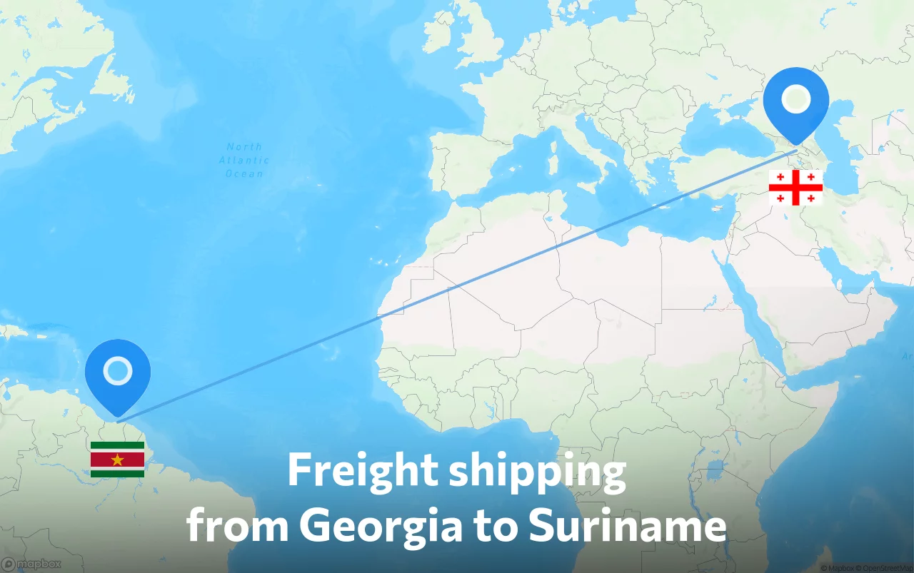 Shipping route from Georgia to Suriname