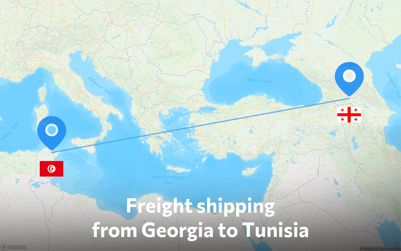Shipping route from Georgia to Tunisia