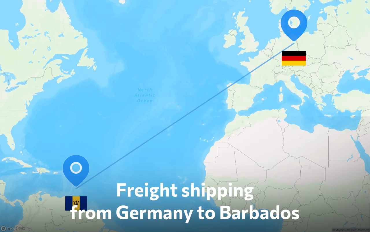 Shipping route from Germany to Barbados
