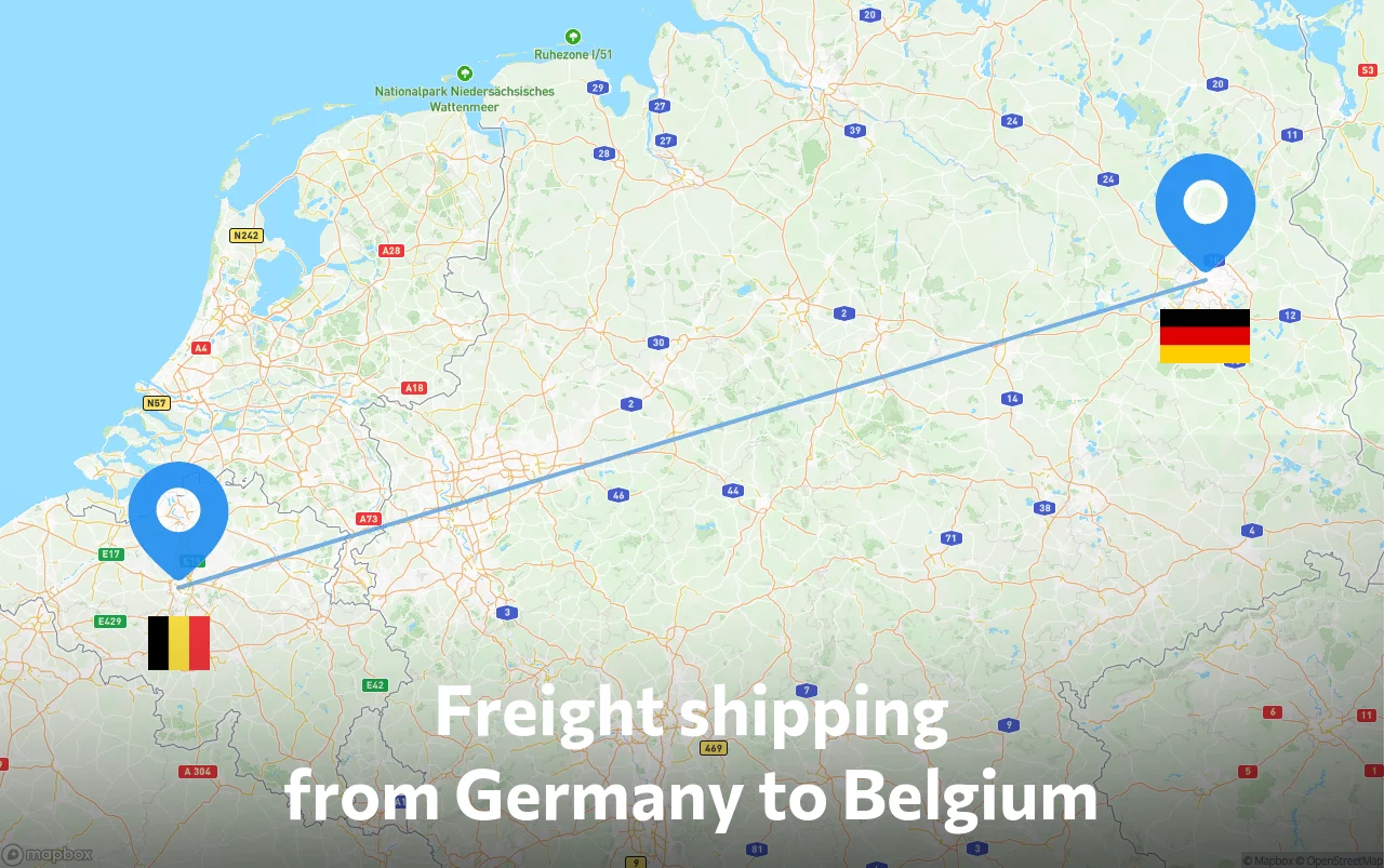 Shipping route from Germany to Belgium