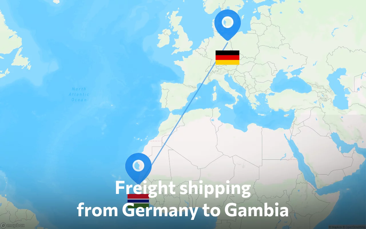 Shipping route from Germany to Gambia