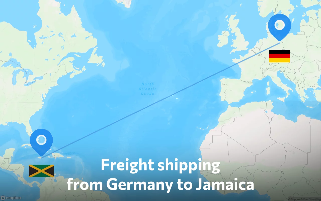 Shipping route from Germany to Jamaica