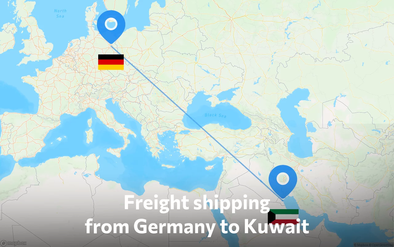 Shipping route from Germany to Kuwait