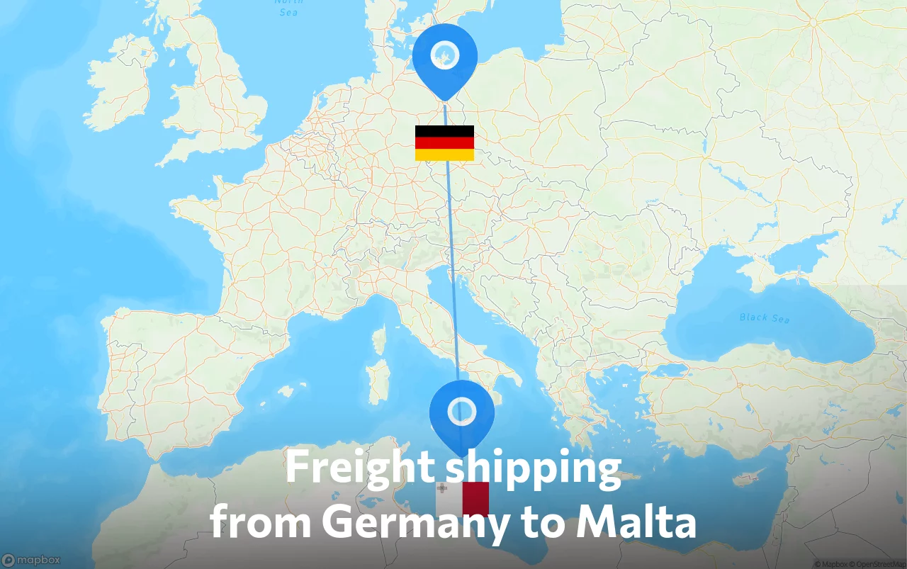 Shipping route from Germany to Malta