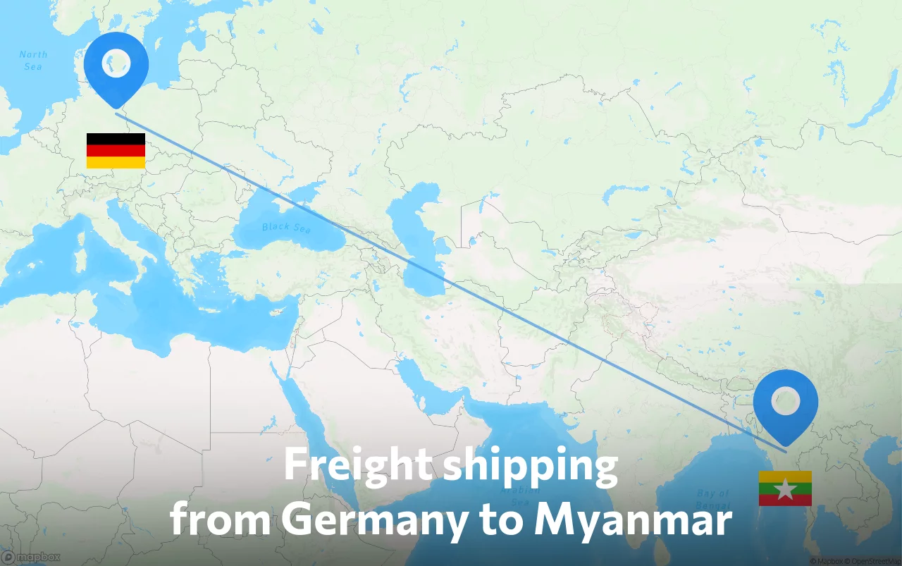Shipping route from Germany to Myanmar