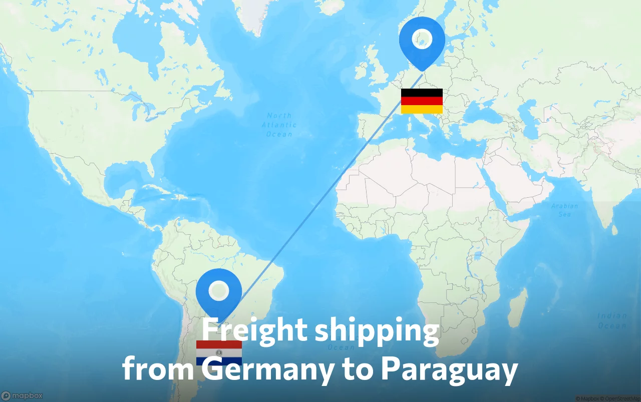 Shipping route from Germany to Paraguay