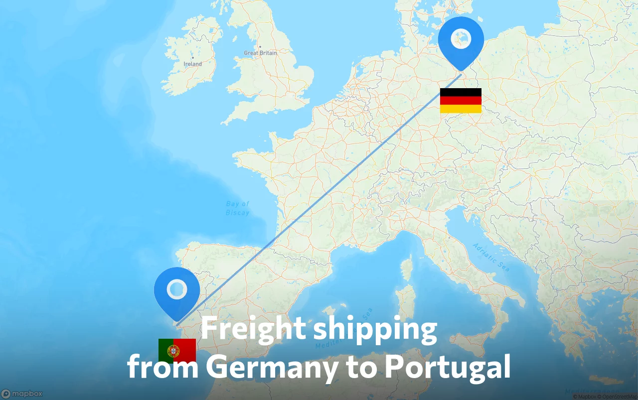 Shipping route from Germany to Portugal