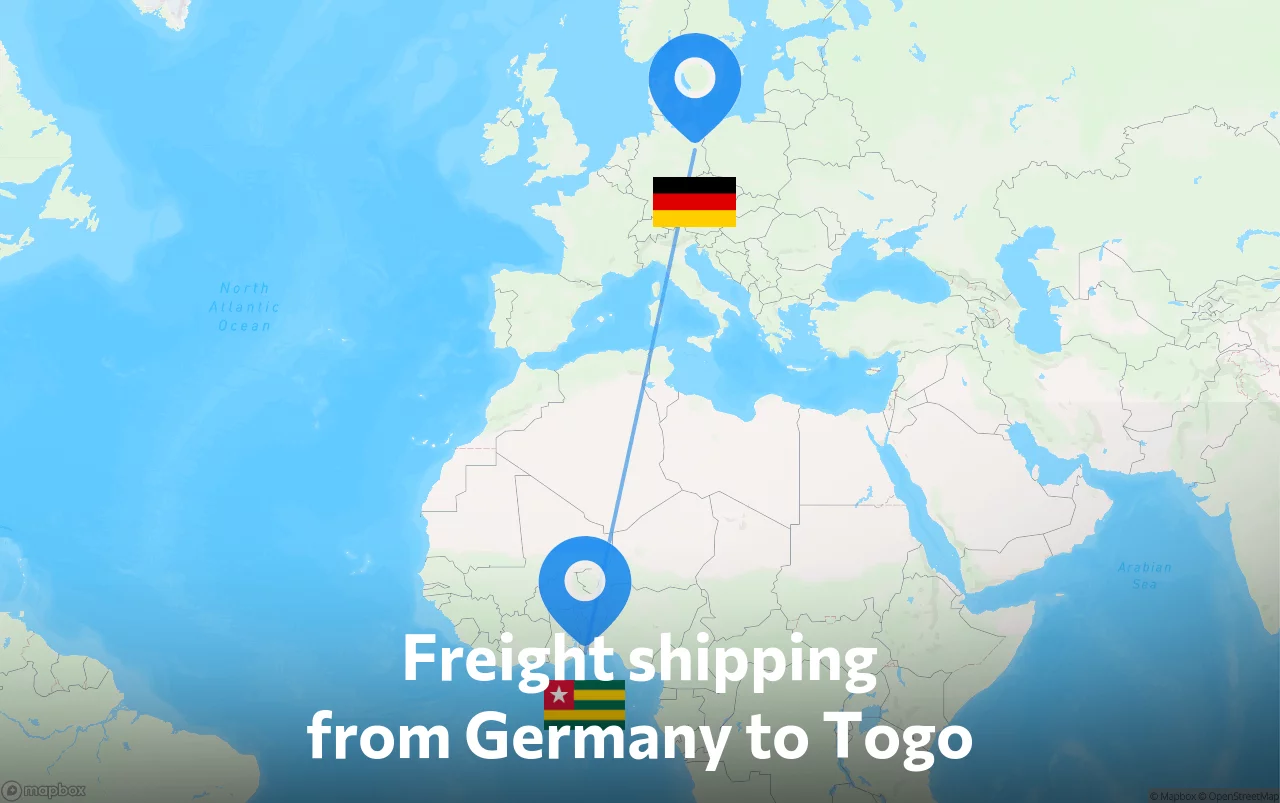 Shipping route from Germany to Togo