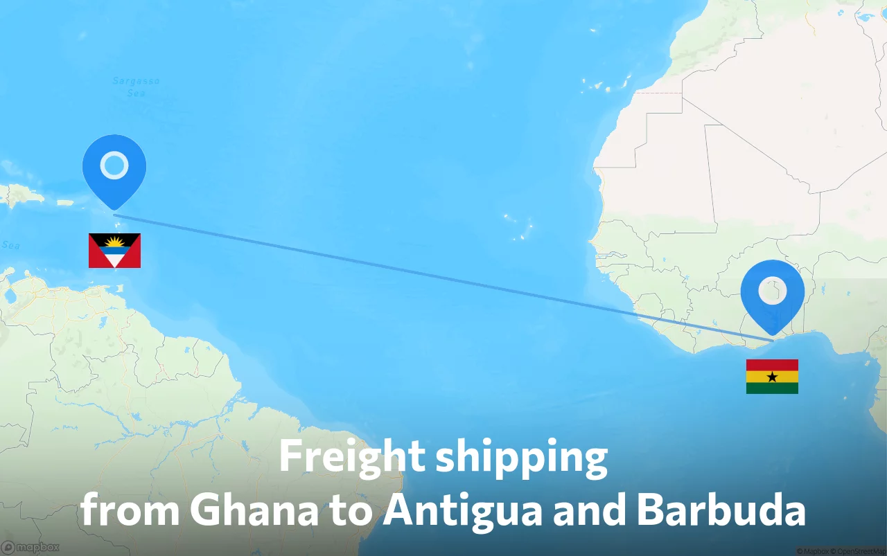 Shipping route from Ghana to Antigua and Barbuda
