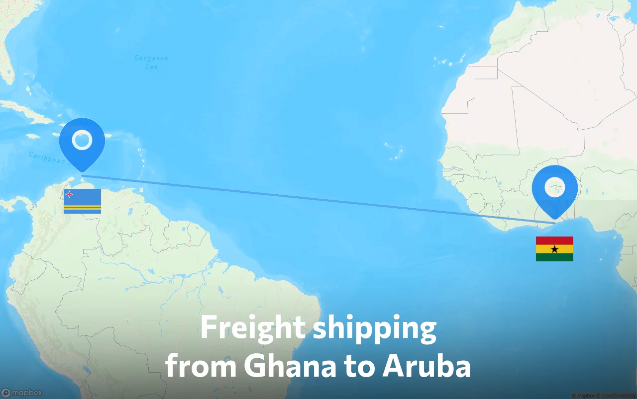 Shipping route from Ghana to Aruba