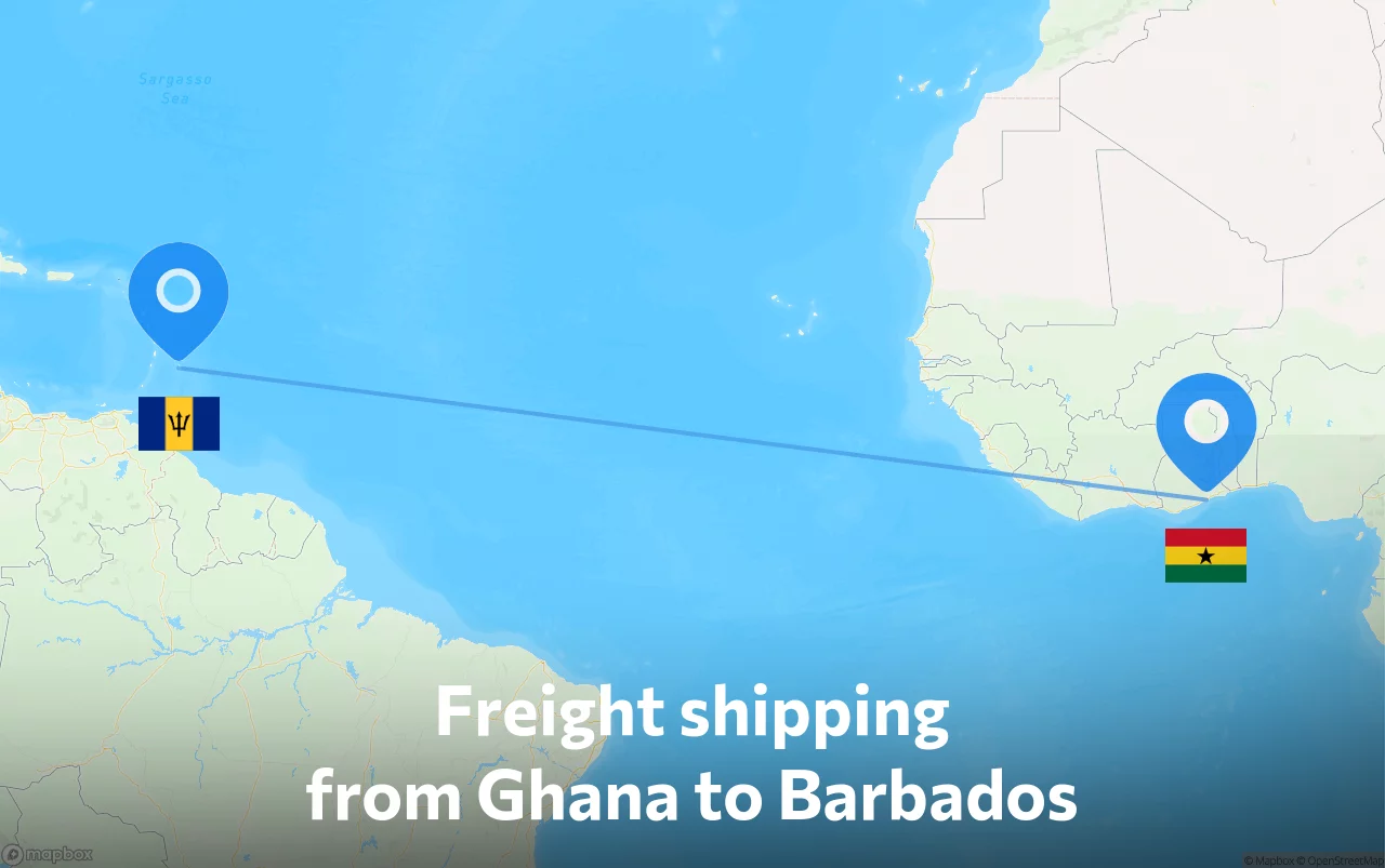 Shipping route from Ghana to Barbados