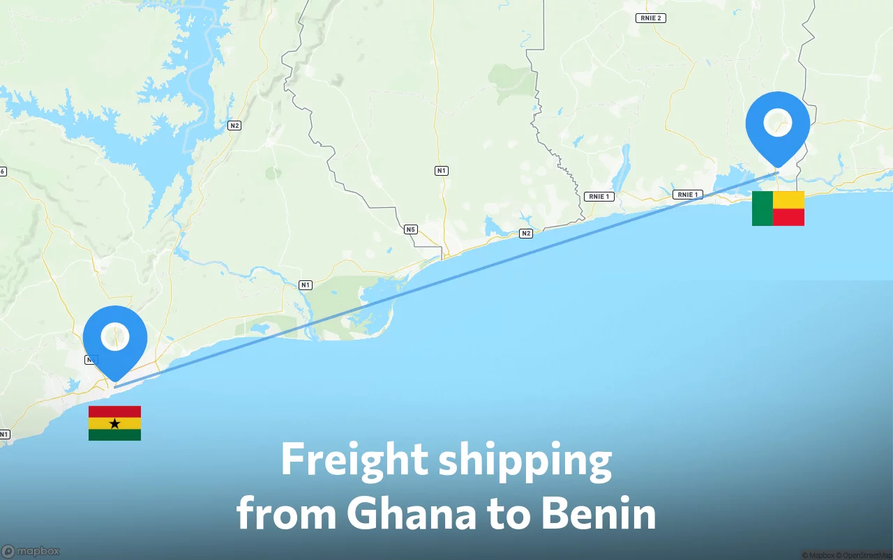 Shipping route from Ghana to Benin