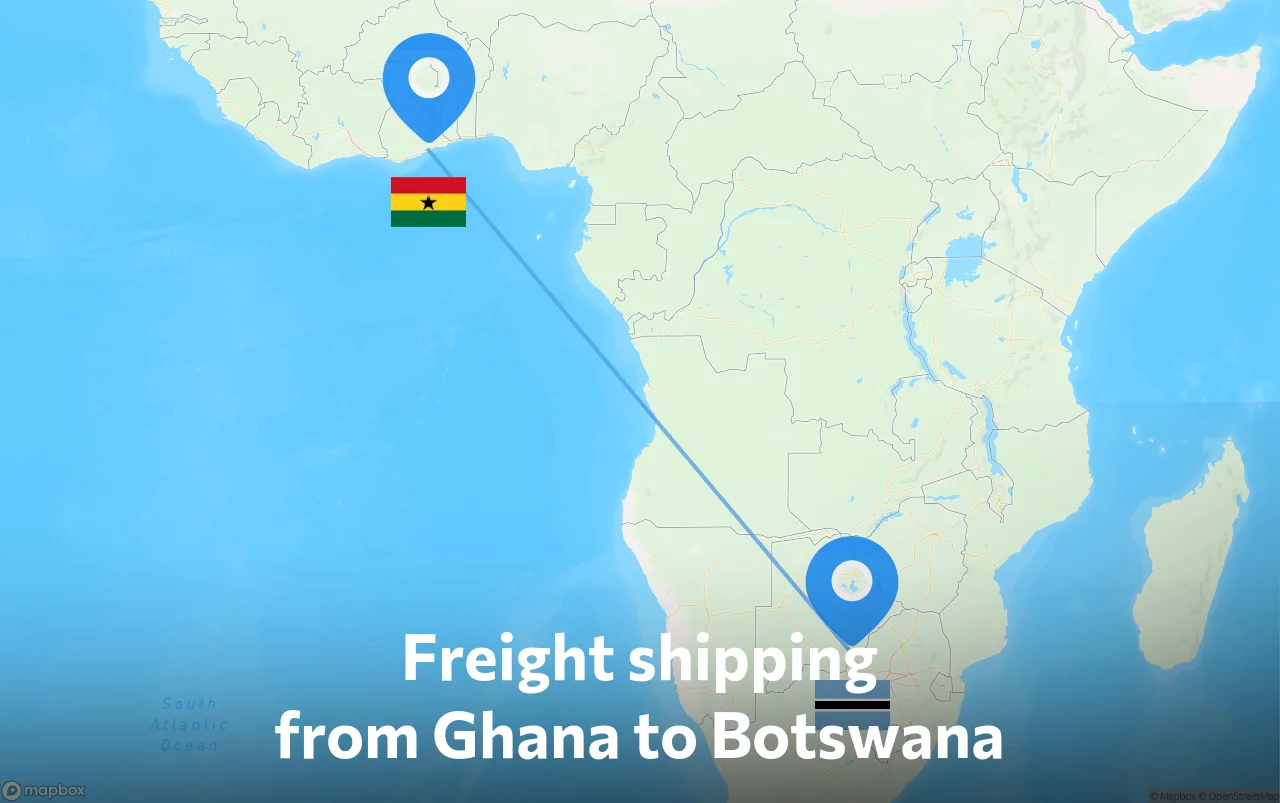 Shipping route from Ghana to Botswana
