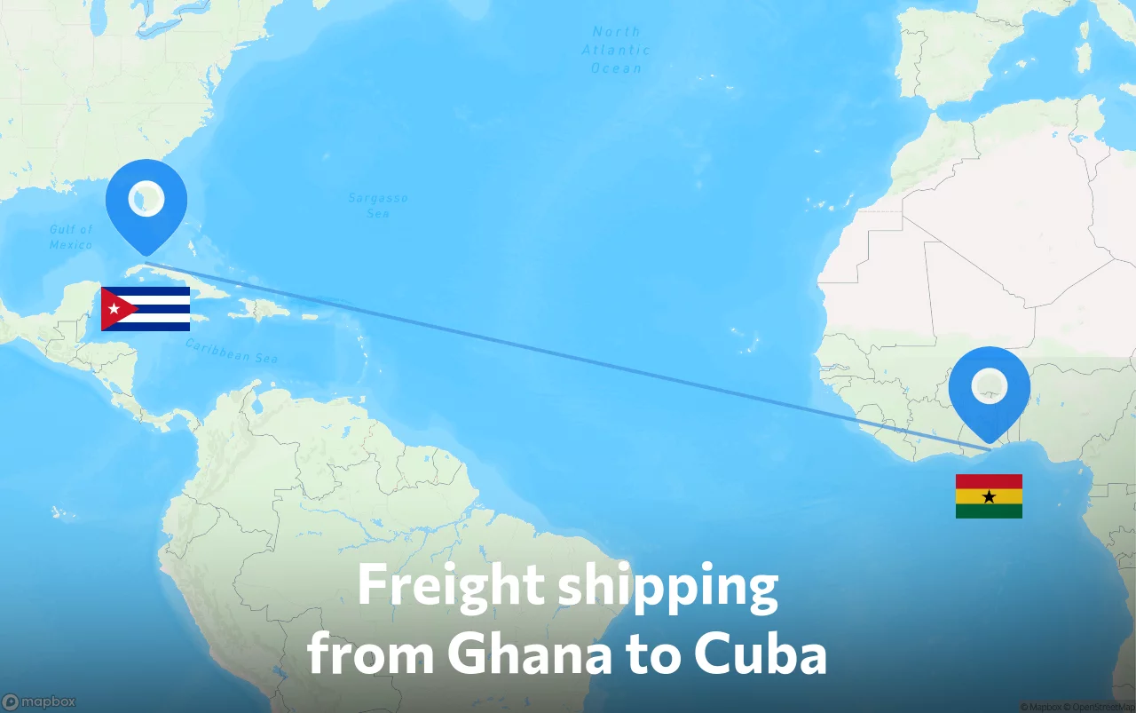 Shipping route from Ghana to Cuba