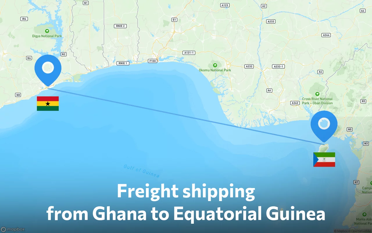 Shipping route from Ghana to Equatorial Guinea