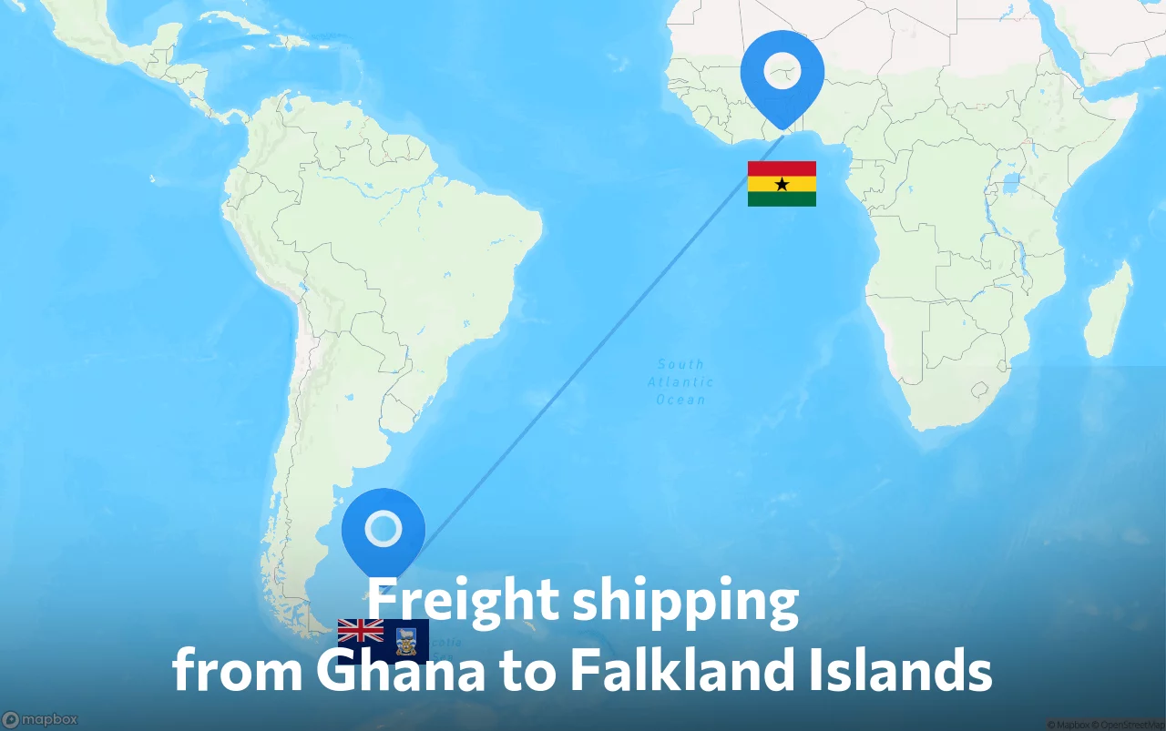 Shipping route from Ghana to Falkland Islands