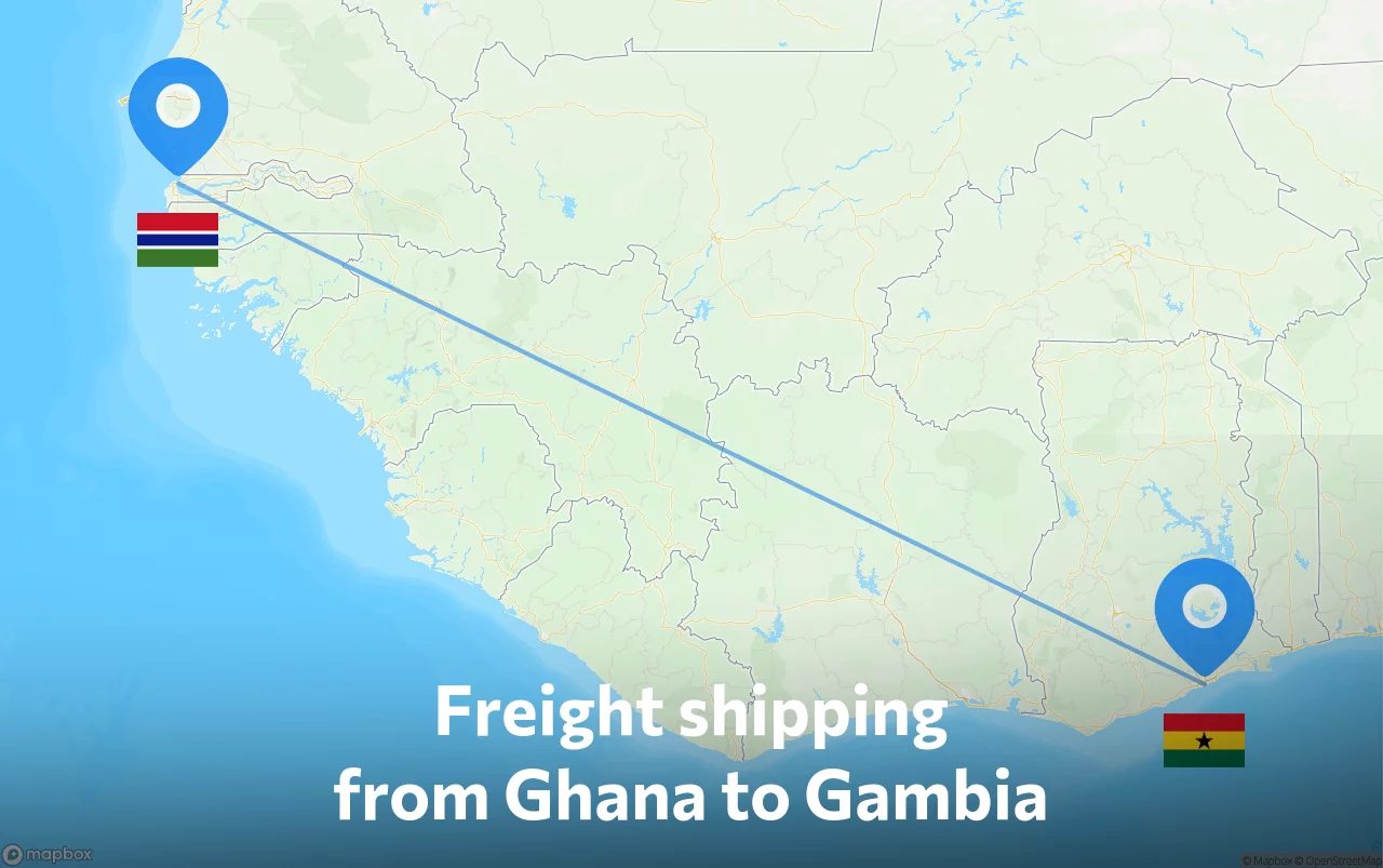 Shipping route from Ghana to Gambia