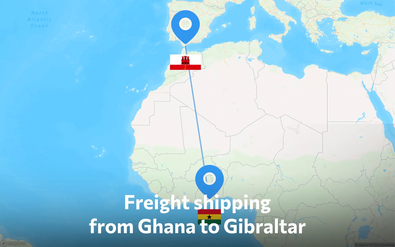 Shipping route from Ghana to Gibraltar
