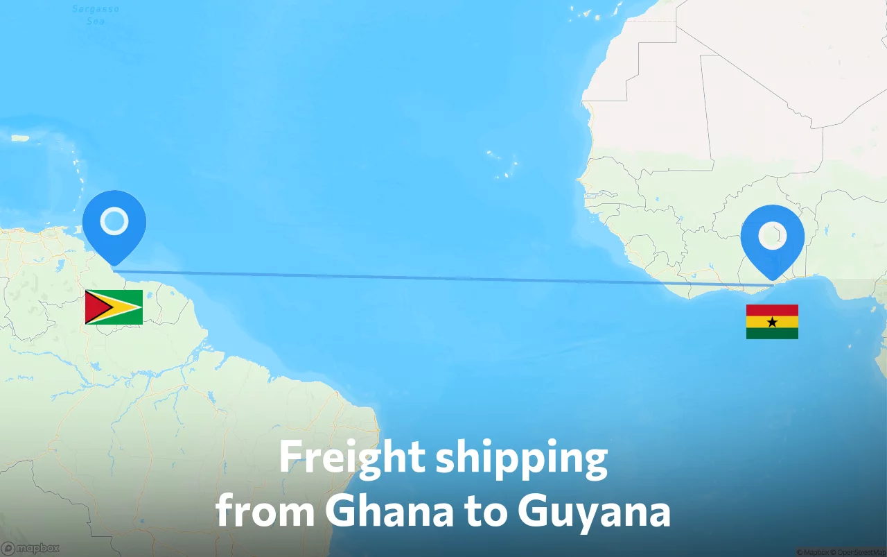 Shipping route from Ghana to Guyana