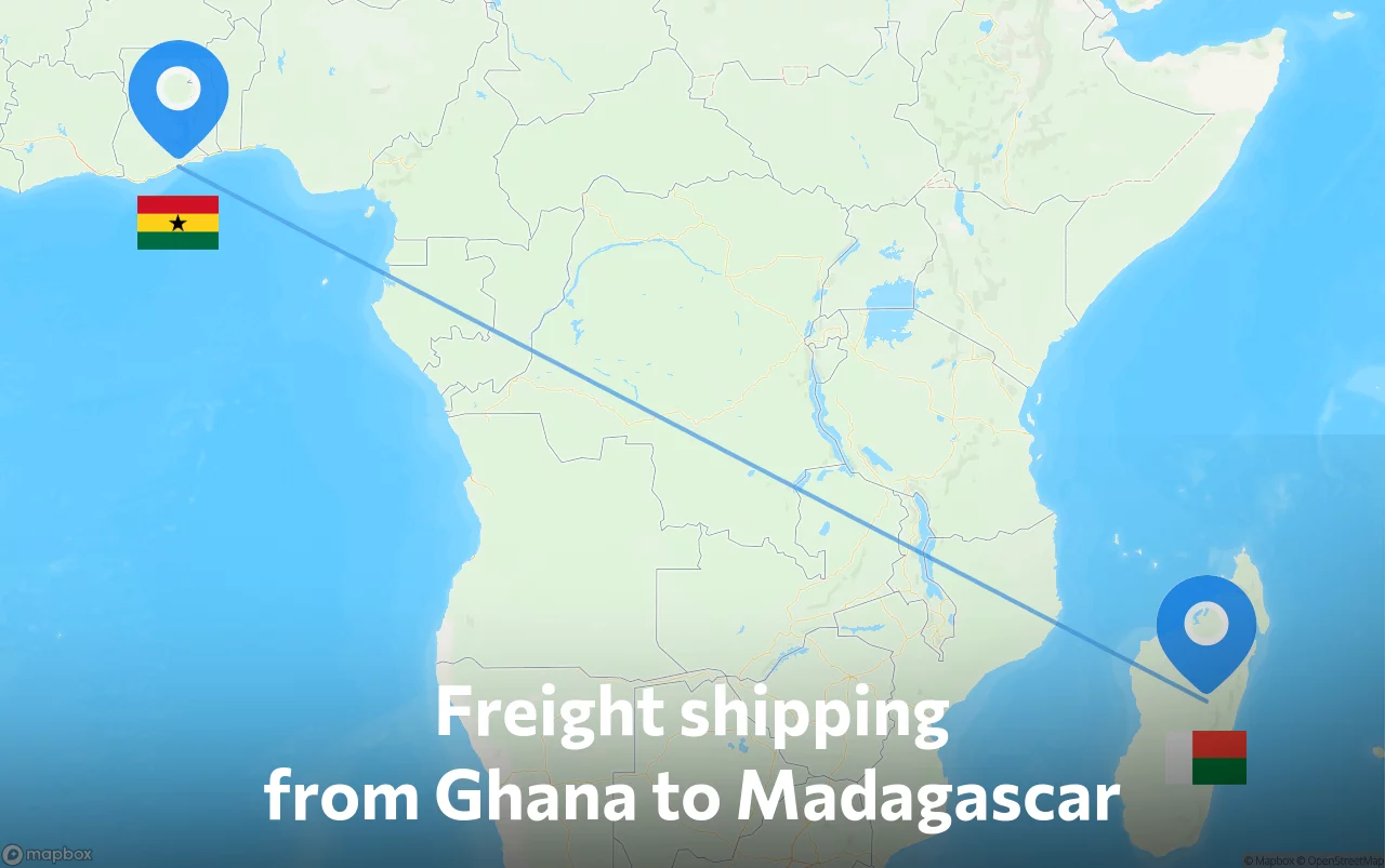 Shipping route from Ghana to Madagascar