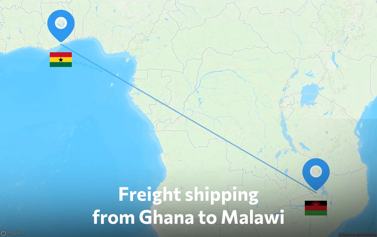 Shipping route from Ghana to Malawi