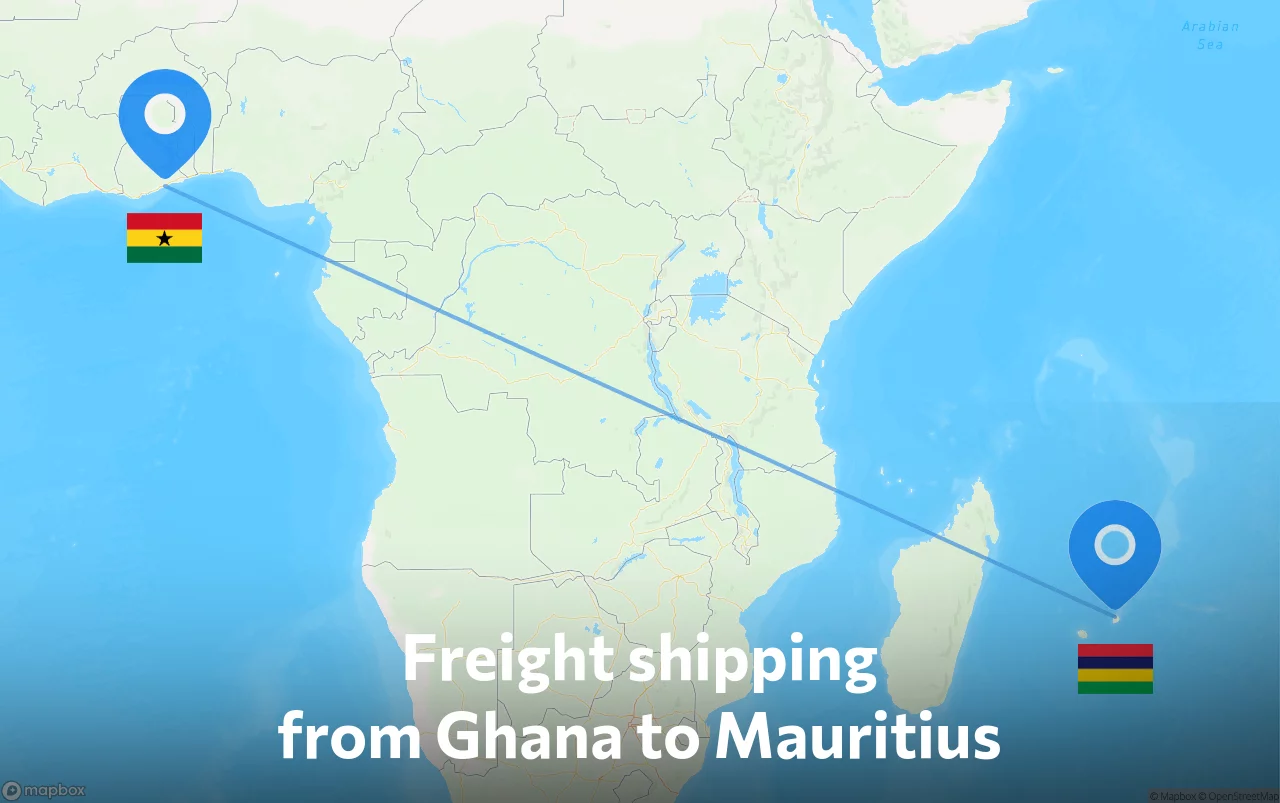 Shipping route from Ghana to Mauritius