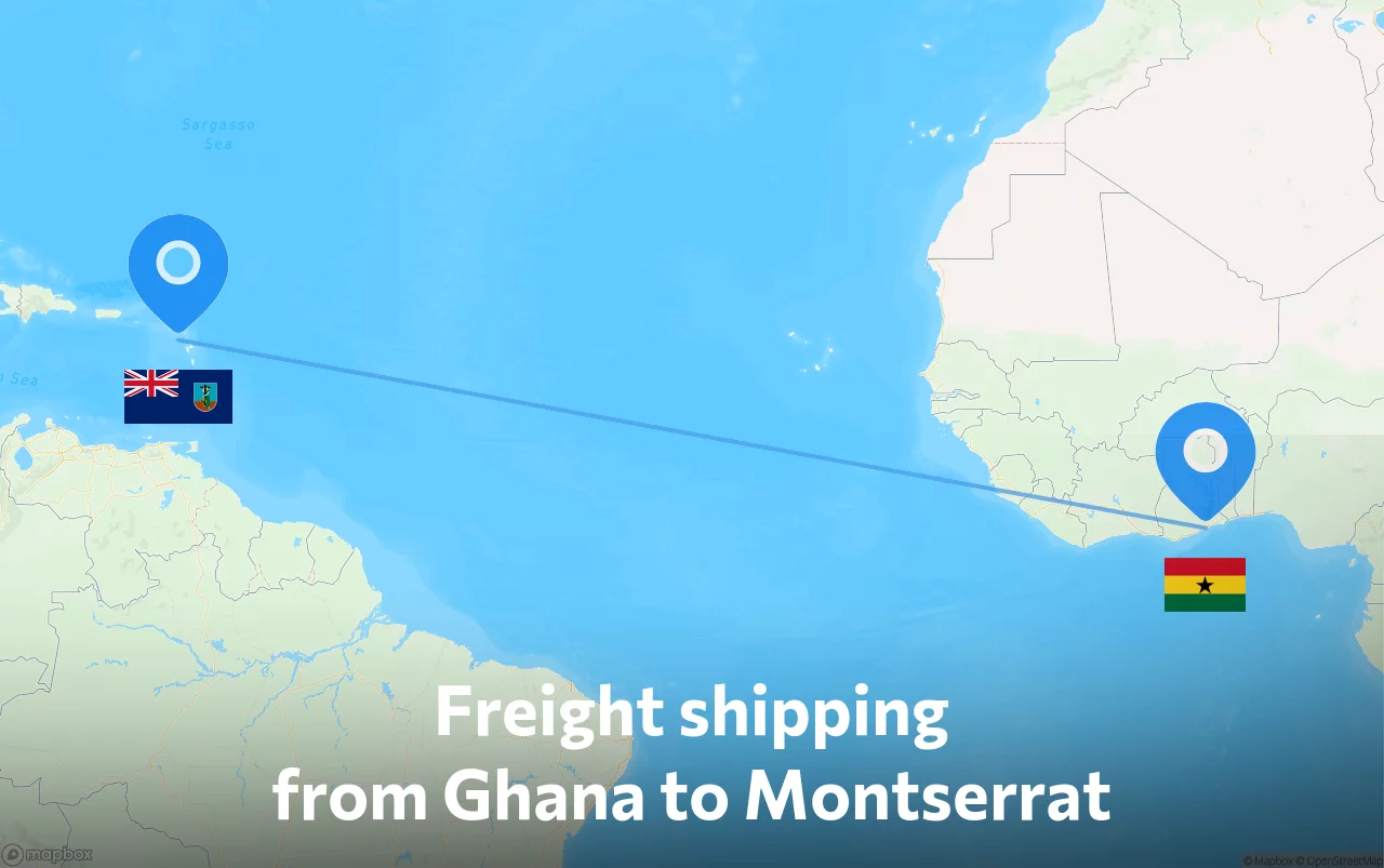 Shipping route from Ghana to Montserrat