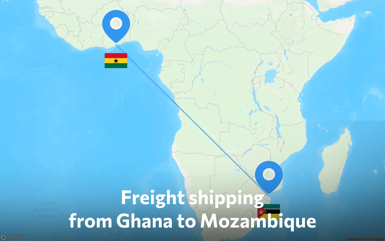 Shipping route from Ghana to Mozambique