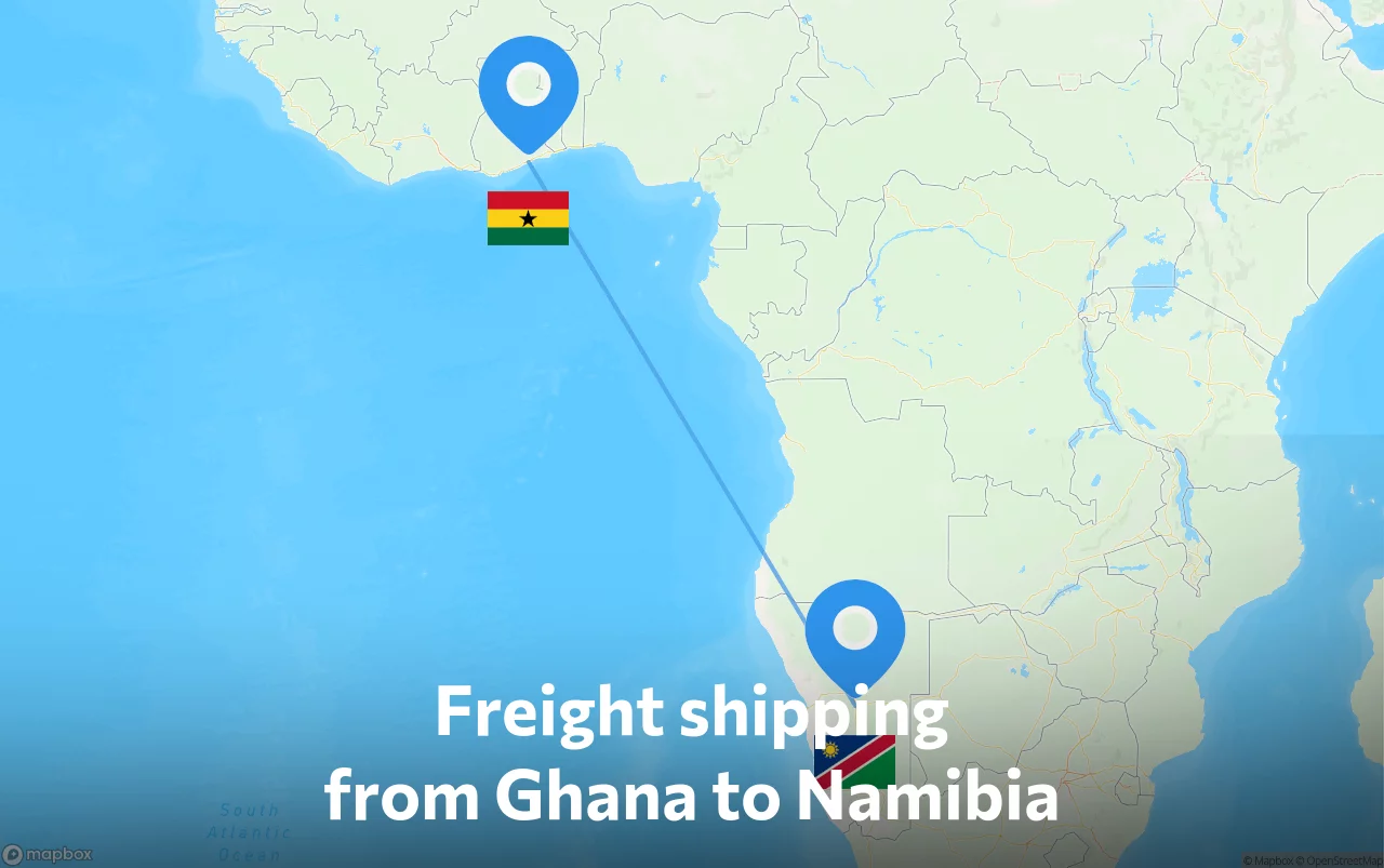 Shipping route from Ghana to Namibia