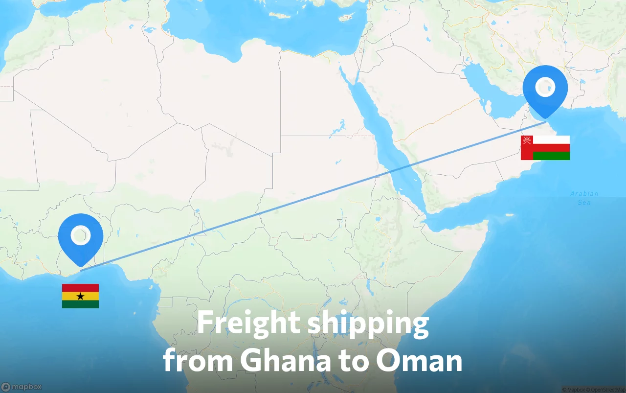 Shipping route from Ghana to Oman
