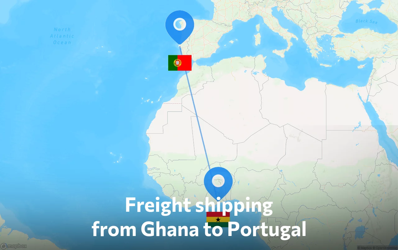 Shipping route from Ghana to Portugal
