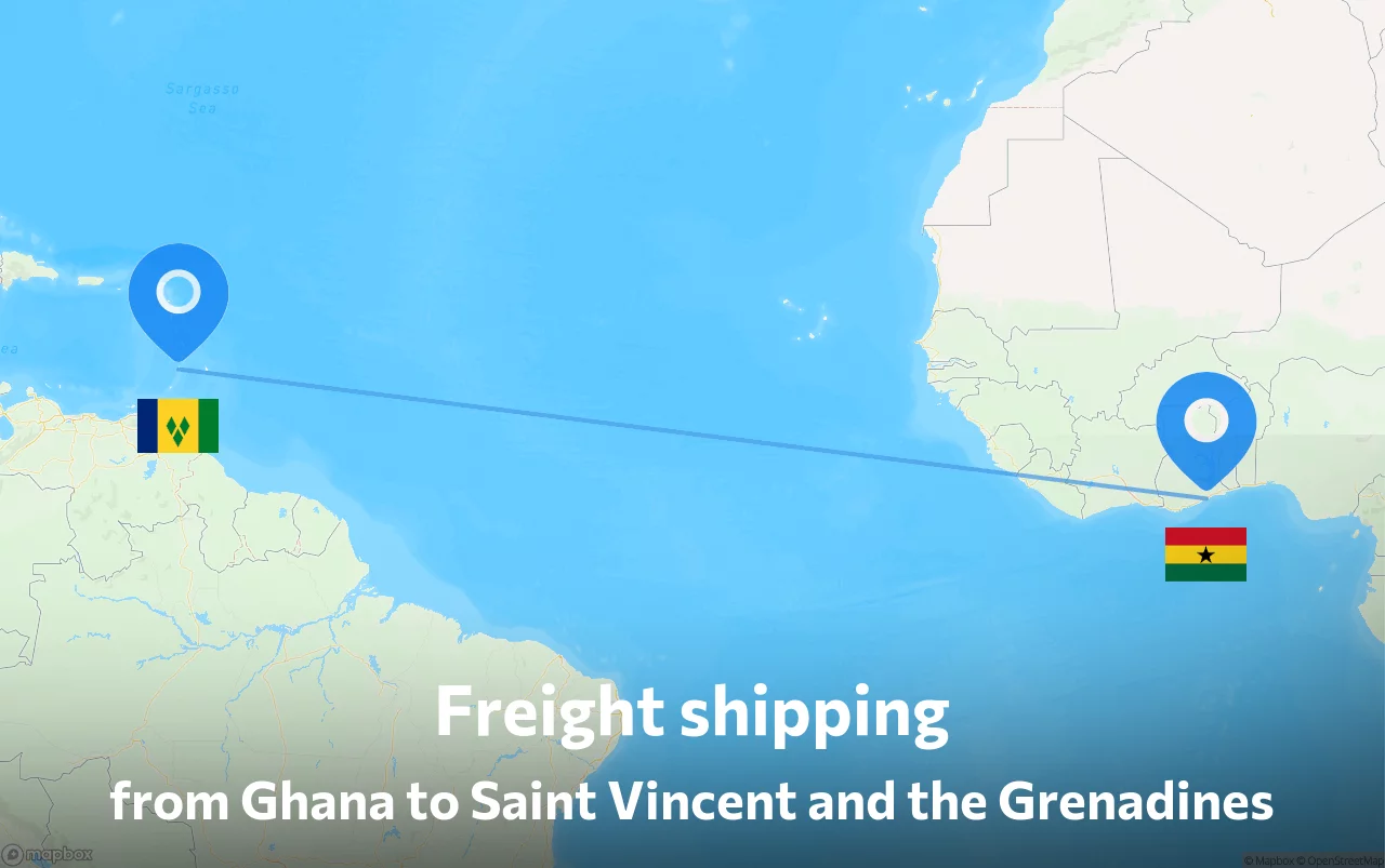 Shipping route from Ghana to Saint Vincent and the Grenadines