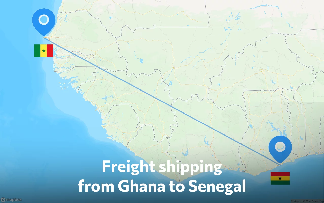 Shipping route from Ghana to Senegal