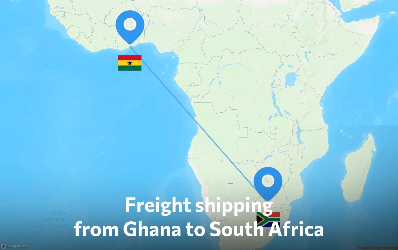 Shipping route from Ghana to South Africa