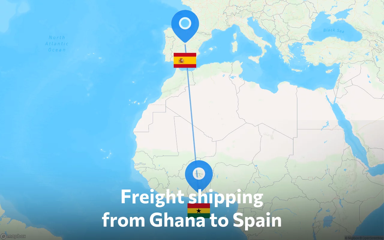 Shipping route from Ghana to Spain