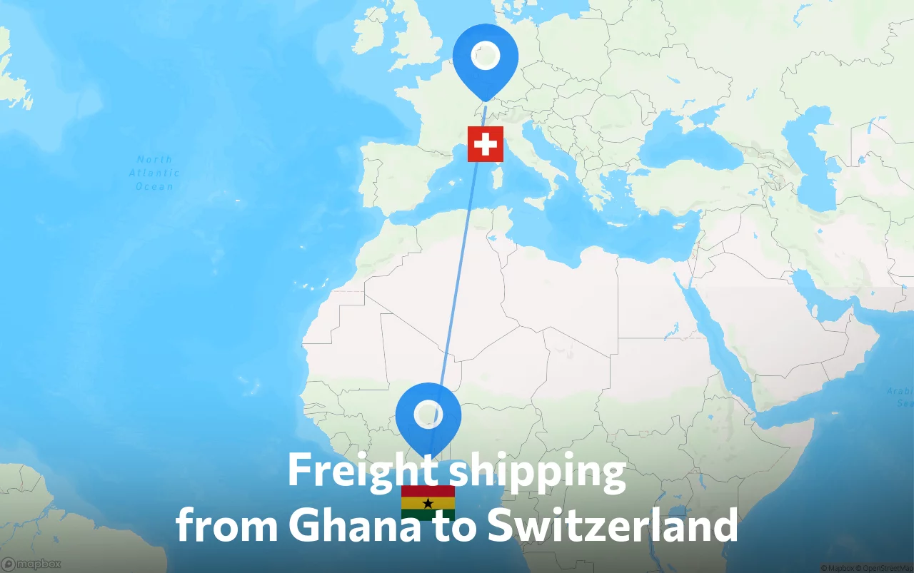 Shipping route from Ghana to Switzerland