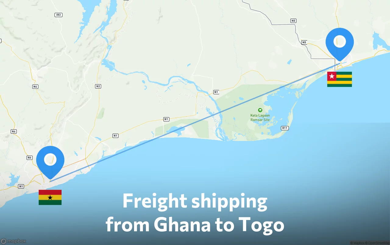 Shipping route from Ghana to Togo