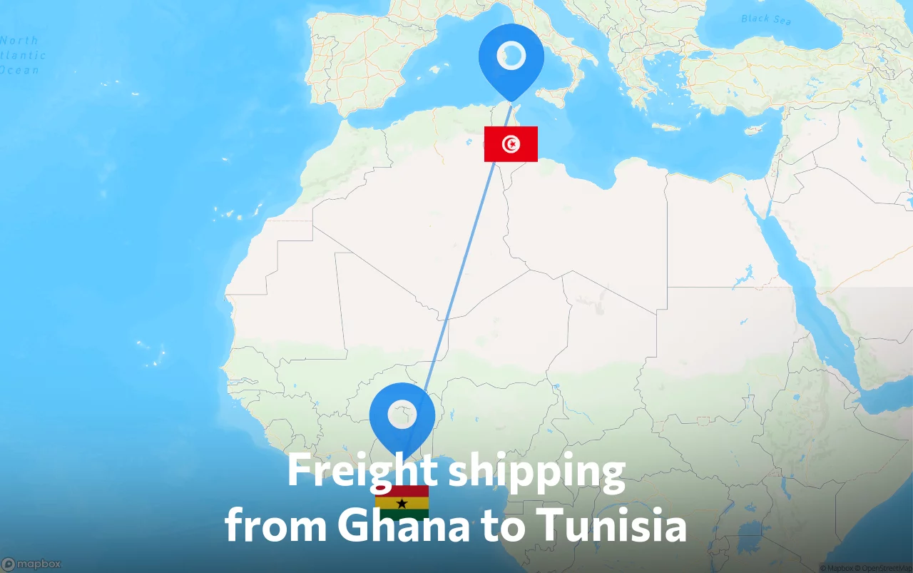 Shipping route from Ghana to Tunisia
