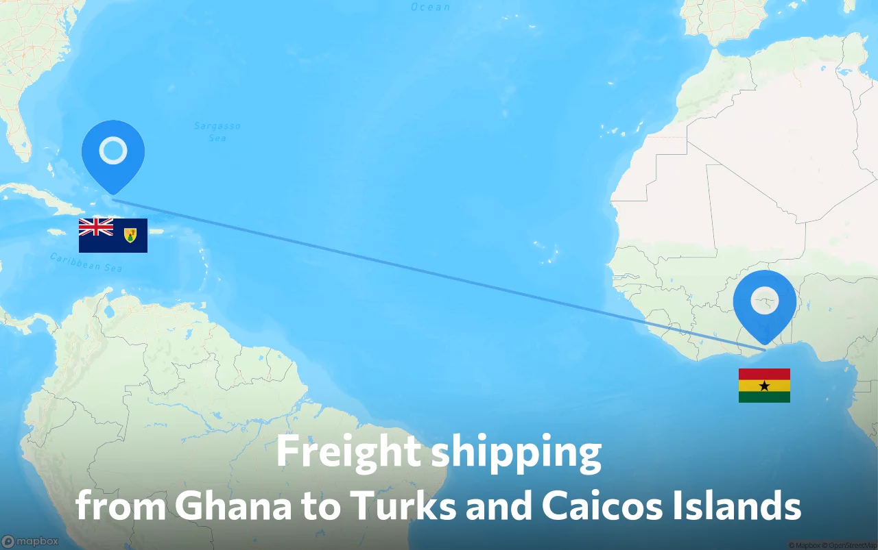 Shipping route from Ghana to Turks and Caicos Islands