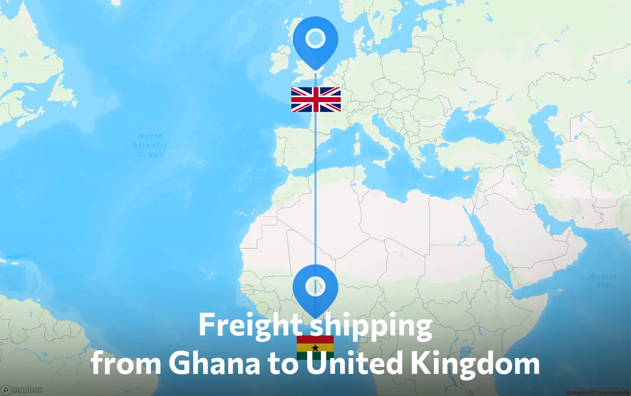 Shipping route from Ghana to United Kingdom