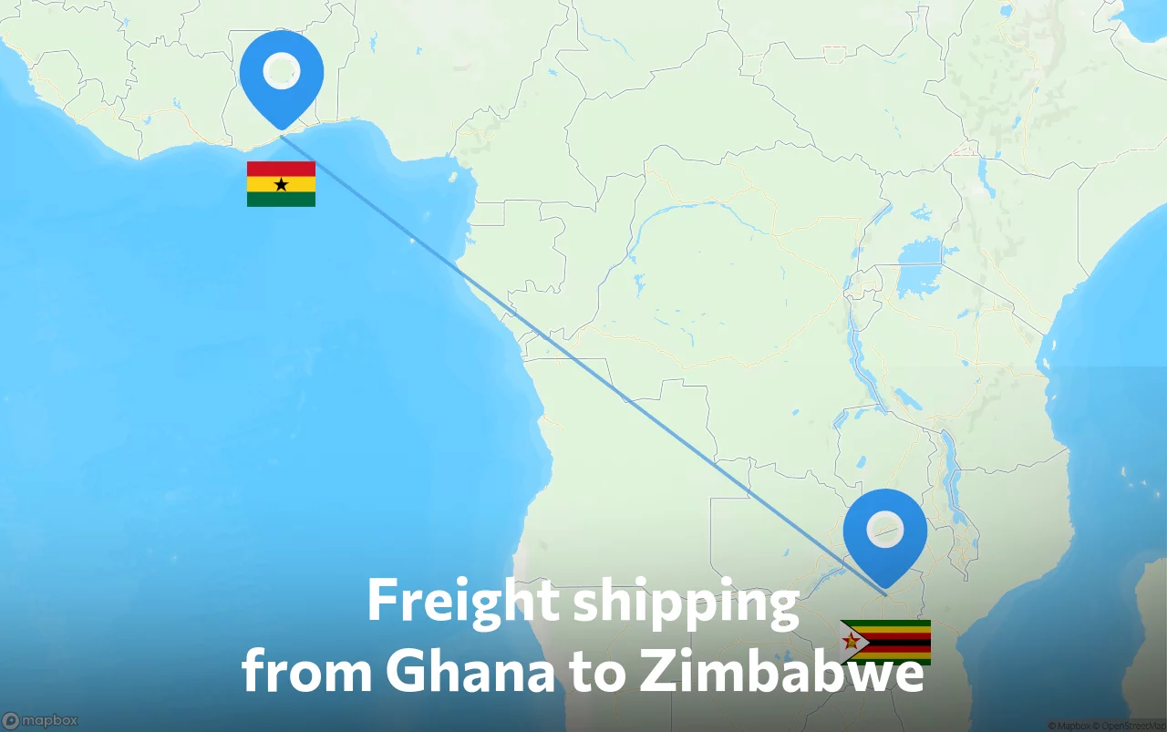 Shipping route from Ghana to Zimbabwe