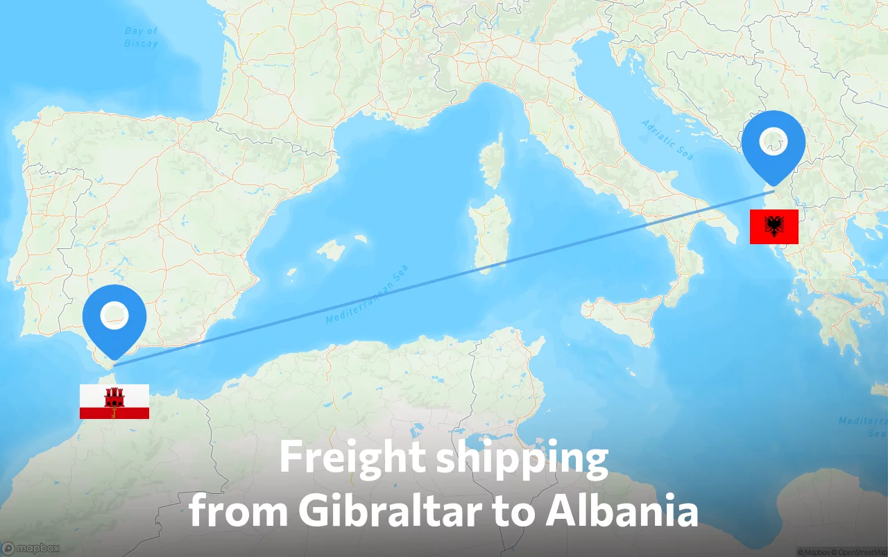 Shipping route from Gibraltar to Albania